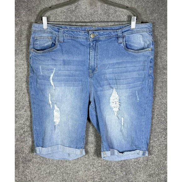 Massini Cuffed Capri Jeans Womens Size‎ 20W Stretch Distressed Blue Denim - Picture 1 of 15